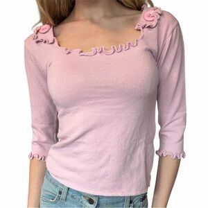 Mirasati Paris Pink Coquette Sweater Top with button details